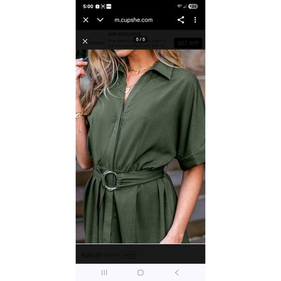 Cupshe Green Collared Short Sleeve Midi Dress- NWT - Size Small - Picture 4 of 7